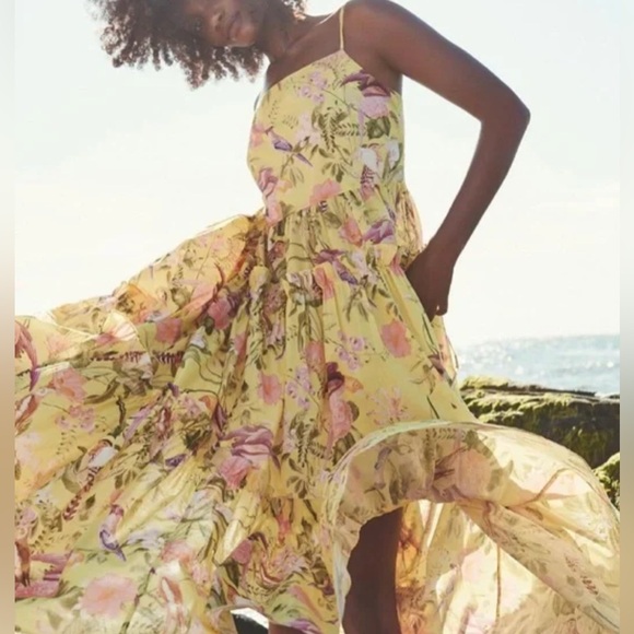 Cara Cara Midi Yellow Harbour Island Dress In Tropical Birds SMALL - Picture 8 of 16